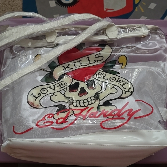 Ed Hardy White Tote Bag with Skull Design - Picture 1 of 9